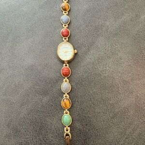 Harve’ Bernard Gold Tone Scarab Gemstone Quartz Watch